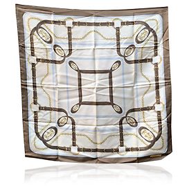 Cartier Lenço de seda equestre com borda branca e marrom Must Branco