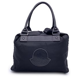 Moncler Bolsa tote de nylon e couro preto com logo Preto
