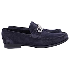Salvatore Ferragamo-Salvatore Ferragamo Gancini Loafers in Navy Blue Suede-Blue,Navy blue