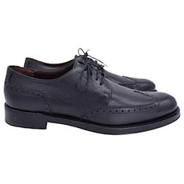 Salvatore Ferragamo-Salvatore Ferragamo Textured Lace-Up Oxfords in Black Leather-Black