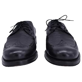 Salvatore Ferragamo-Salvatore Ferragamo Textured Lace-Up Oxfords in Black Leather-Black