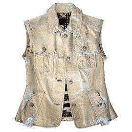 Just Cavalli Silver Leather Biker Jacket Silvery