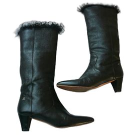 Chanel Black Leather Boots Size 39 Black