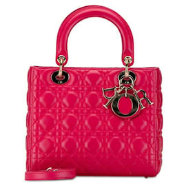 Dior-Dior Lady Dior Leather Handbag 2WAY Pink in Very Good Condition-Pink