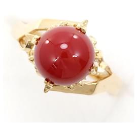 & Other Stories Unico 18Anello K in Oro Giallo con Corallo Rosso Naturale - 3.2g Peso totale, Misura dell'anello 13 In ottime condizioni D'oro