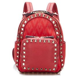 Valentino Rockstuds Mini Canvas Leather Backpack Red in Very Good Condition Red