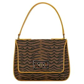 Fendi-Fendi Canvas Leather Tiger Print Handbag in Very Good Condition-Brown