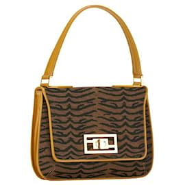 Fendi-Fendi Canvas Leather Tiger Print Handbag in Very Good Condition-Brown