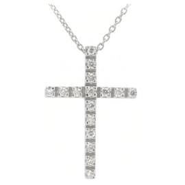 & Other Stories-Pre-owned K18WG Diamond Cross Necklace 0.16ct in Great Condition-Silvery