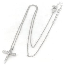 & Other Stories-Pre-owned K18WG Diamond Cross Necklace 0.16ct in Great Condition-Silvery