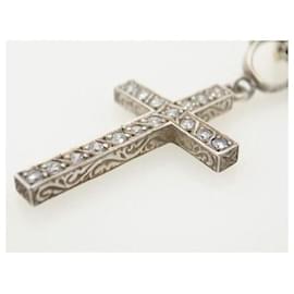 & Other Stories-Silver/Gold Cross Pendant Heart Motif Necklace in Very Good Condition-Silvery