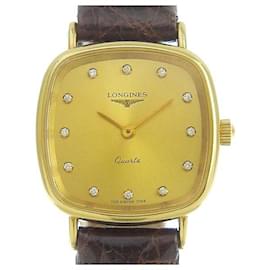 Longines-Longines 12P Diamond Women's Quartz Wristwatch, K18 Yellow Gold/Leather, Gold, [Used] in Great Condition-Golden