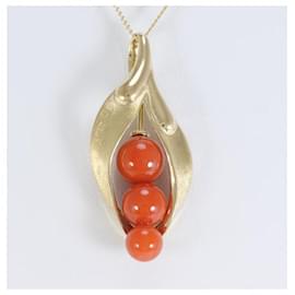 & Other Stories-K18 Yellow Gold Coral Necklace in Pristine Condition-Golden