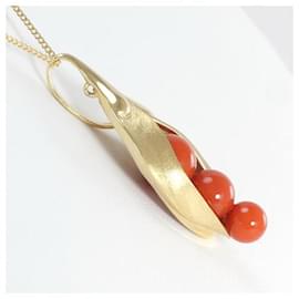 & Other Stories-K18 Yellow Gold Coral Necklace in Pristine Condition-Golden