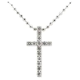 & Other Stories-Vendome Aoyama Diamond Cross Necklace 0.12ct K18WG White Gold in Great Condition-Silvery