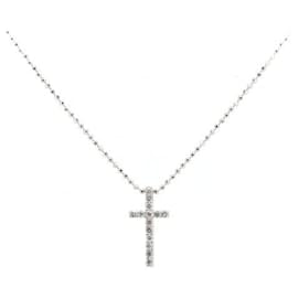 & Other Stories-Vendome Aoyama Diamond Cross Necklace 0.12ct K18WG White Gold in Great Condition-Silvery