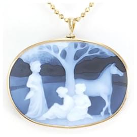 & Other Stories Collana spilla in oro giallo K18 con cammeo in calcedonio di 39 cm in ottime condizioni Blu