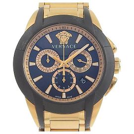 Versace Men's Quartz Wristwatch with Character Chronograph, Date Function and Black Dial, Gold GP/Rubber Golden