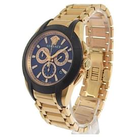 Versace-Relógio de pulso quartz para homem Versace com cronógrafo, função de data e mostrador preto, GP/rubber dourado em ótimo estado-Dourado