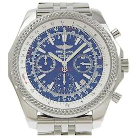 Breitling-Montre chronographe automatique pour homme BREITLING Bentley avec cadran bleu, modèle A25362, en acier inoxydable en excellent état-Bleu