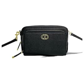 Dior-Sac à bandoulière Dior Caro Double Pouch en cuir S7431UBAE en excellent état-Noir