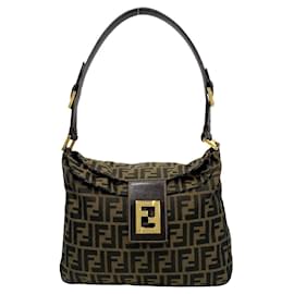 Fendi-Sac à épaule en toile Fendi Zucca Pattern 07300 en excellent état-Marron