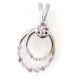 & Other Stories-K18WG Pink Sapphire Diamond Pendant 0.40 0.20 in Great Condition-Silvery