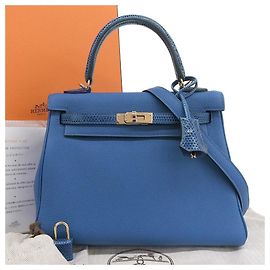 Hermès Borsa 2 vie Hermes Kelly Touch 25 Togo Lizard Blu