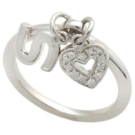 & Other Stories Folli Follie K 18Anello WG con piccolo diamante  (0.05ct), Taglia delle donne 9 - Accessorio da donna in argento con iniziale a forma di cuore "S" in eccellenti condizioni Argento
