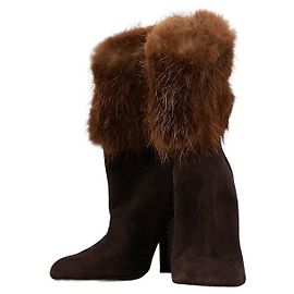 Bottes courtes en daim à motif crocodile Yves Saint Laurent Marron