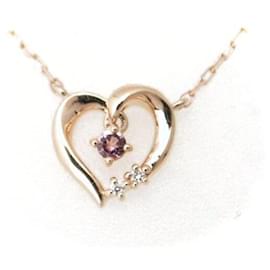 & Other Stories-K10PG Pink Gold Pink Sapphire Diamond Necklace in Great Condition-Golden