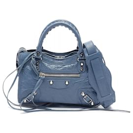 Balenciaga-Balenciaga Classic Mini City Handtasche aus Leder in sehr gutem Zustand-Blau