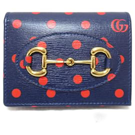 Gucci-Gucci Leather Horsebit 1955 Card Case Leather Short Wallet 621887 in Great Condition-Blue