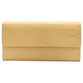 Chanel-Chanel Camellia Flap Long Wallet Leather Long Wallet in Very Good Condition-Brown