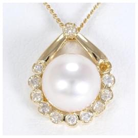 & Other Stories-K18 Yellow Gold Pearl Diamond Necklace in Excellent Condition-Golden