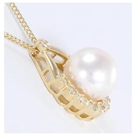 & Other Stories-K18 Yellow Gold Pearl Diamond Necklace in Excellent Condition-Golden