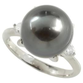 & Other Stories "PT900 Anello in Platino con Perla Nera di 12.4mm e diamante di 0.20ct Dimensione 15 di No Brand" in condizioni eccellenti Argento