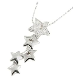 & Other Stories-Colar Folli Follie Estrela com K18 OURO BRANCO E DIAMANTE 0.02ct em corrente de bola (Pre-Owned) Em uma boa condição-Prata