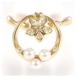 & Other Stories-K18 Yellow Gold Ring with 3mm Pearl and 0.07ct Diamond in Excellent Condition-Golden