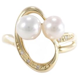 & Other Stories-K18 Yellow Gold Ring with Pearl and Diamond in Excellent Condition-Golden