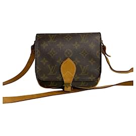 Louis Vuitton-Louis Vuitton Mini Cartouchiere Canvas Shoulder Bag M51254 in Very Good Condition-Brown