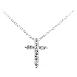 & Other Stories Collana Ponte Vecchio con croce di diamanti, 0.30ct, K18 ORO BIANCO, per le donne, Preloved in ottime condizioni Argento