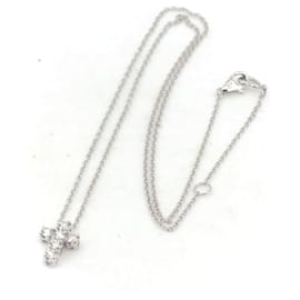 & Other Stories-Ponte Vecchio Diamond Cross Necklace 0.41ct K18WG White Gold in Great Condition-Silvery