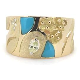 & Other Stories Anello Ikeda Keiko in diamante turchese, 0,17 ct e 0,04 ct in oro giallo K18 - Usato, Taglia 24 Altro