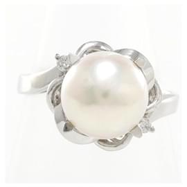 & Other Stories Anello in platino PT900 con perla da 8,5 mm e diamante da 0,03 ct in ottime condizioni Argento