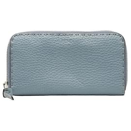 Fendi-Fendi Leather Selleria Round Zipper Long Wallet 8M0374 in Good Condition-Blue