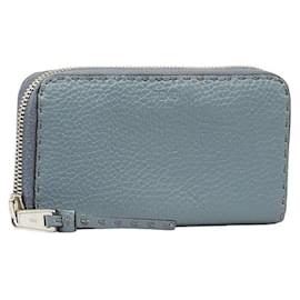 Fendi-Fendi Leather Selleria Round Zipper Long Wallet 8M0374 in Good Condition-Blue