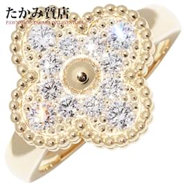 Van Cleef & Arpels K18 Yellow Gold Diamond Ring #52 Vintage Alhambra in Great Golden