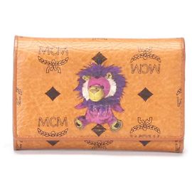 MCM Visetos Lion Printed Leather Small Wallet Leather Short Wallet in Fair condition Other