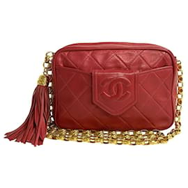 Chanel-Sac à bandoulière Chanel CC Matelassé en cuir en très bon état-Rouge